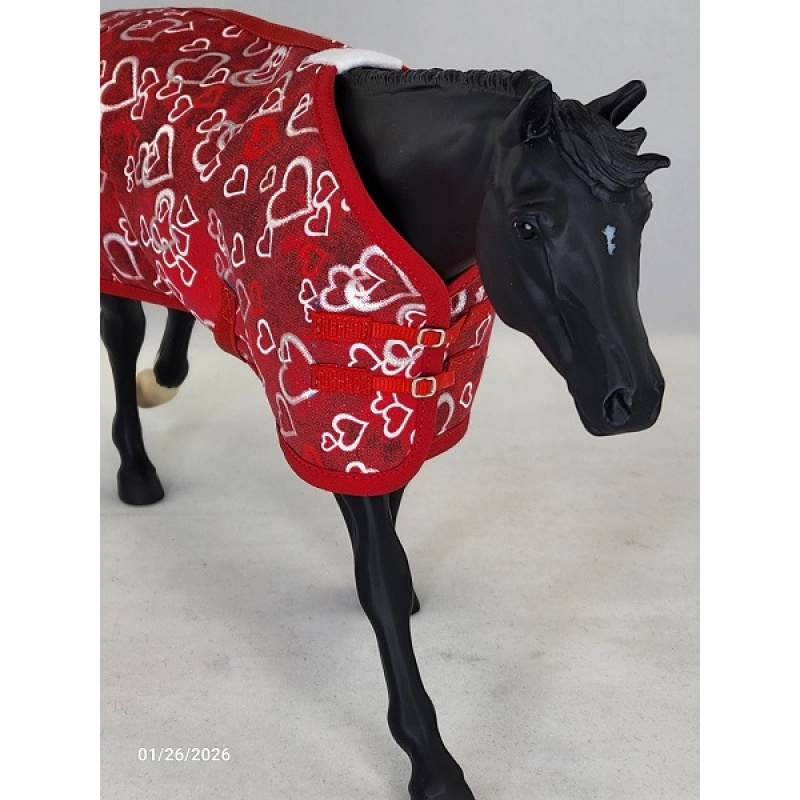 Silver Hearts on Red Stable Blanket  SB0407