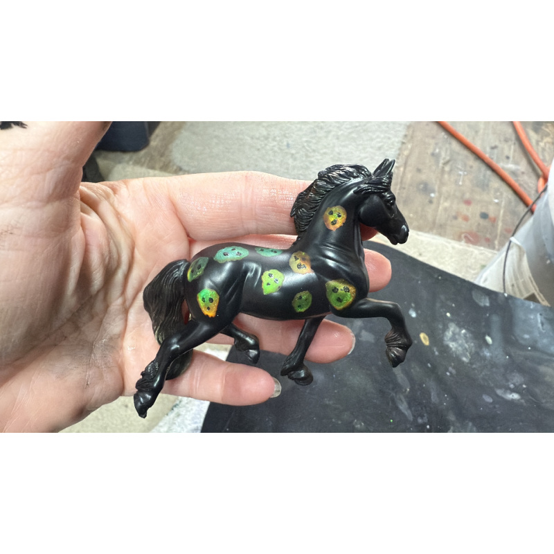 Breyer Custom Horse Stablemate Friesian Black with Colorchanging Skeleton Heads