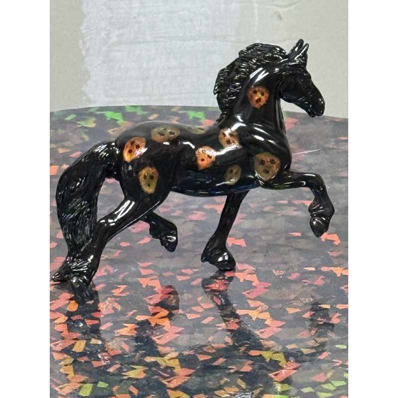 Breyer Custom Horse Stablemate Friesian Black with Colorchanging Skeleton Heads