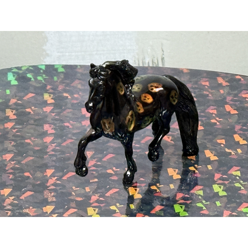 Breyer Custom Horse Stablemate Friesian Black with Colorchanging Skeleton Heads