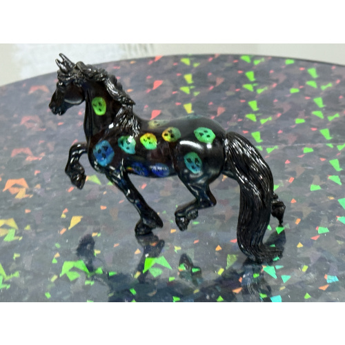 Breyer Custom Horse Stablemate Friesian Black with Colorchanging Skeleton Heads