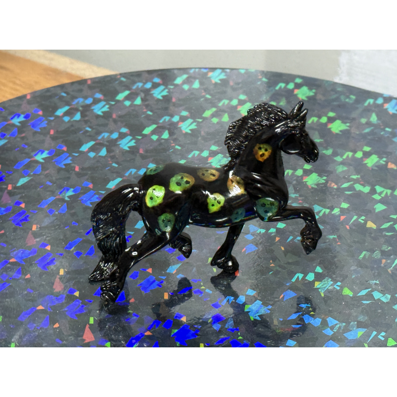 Breyer Custom Horse Stablemate Friesian Black with Colorchanging Skeleton Heads