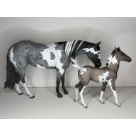 Custom Breyer mare and foal - Blue roan pinto and grulla pinto Firefly and Hawkeye