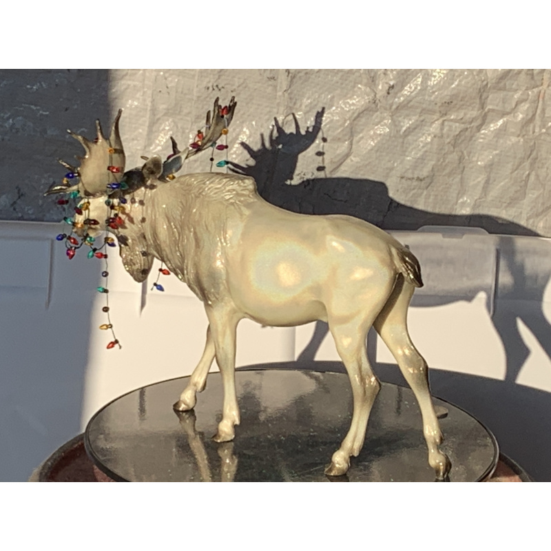 Breyer Custom Animal Traditional Holographic Moose Christmas In July With Christmas Lights On His Antlers