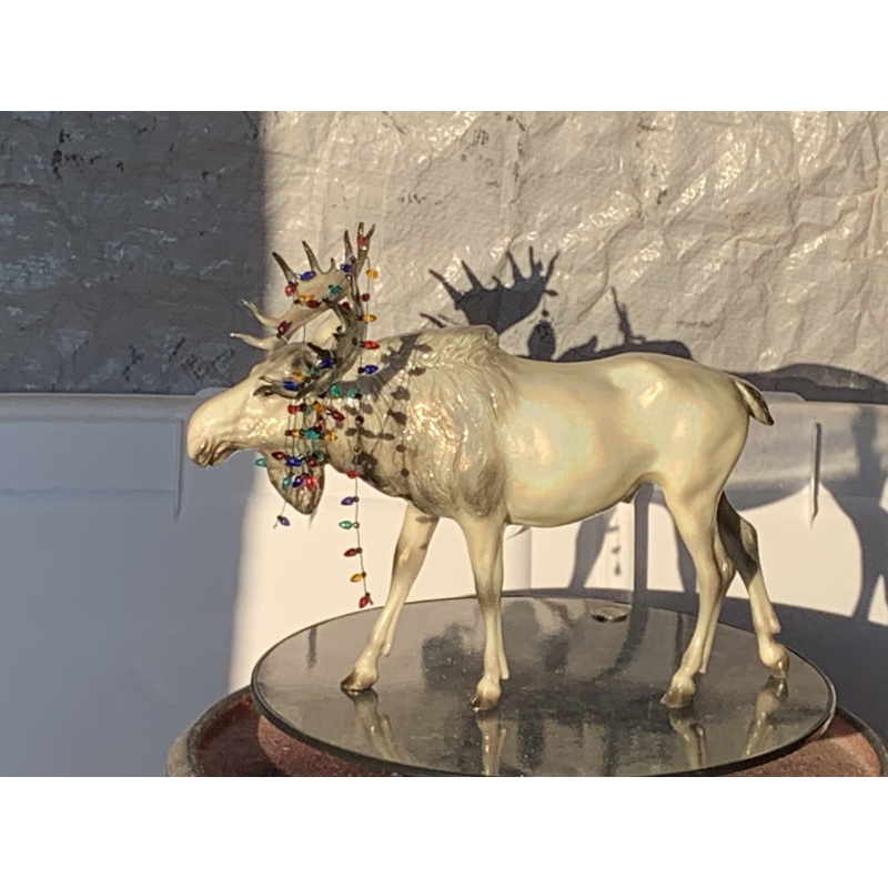 Breyer Custom Animal Traditional Holographic Moose Christmas In July With Christmas Lights On His Antlers